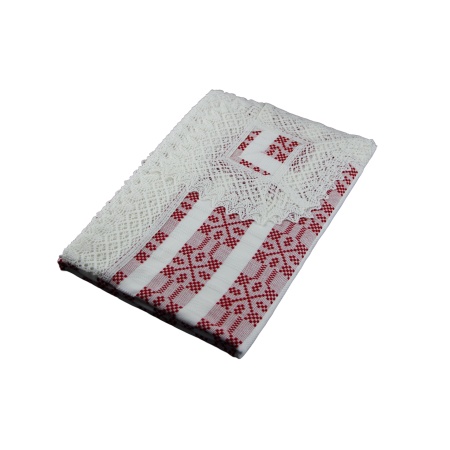 Față de masă pătrată albă cu inserție roșie și dantelă albă 200 x 200 cm Față de masă pătrată albă cu inserție roșie și dantelă albă 200 x 200 cm