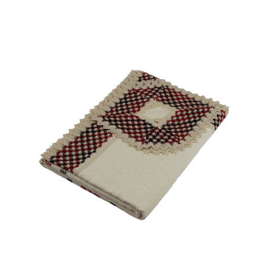 Față de masă crem dreptunghiulară cu inserție și dantelă roșie și neagră 220 x 160 cm Față de masă crem dreptunghiulară cu inserție și dantelă roșie și neagră 220 x 160 cm