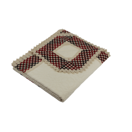 Față de masă crem dreptunghiulară cu inserție și dantelă roșie și neagră 300 x 160 cm    Față de masă crem dreptunghiulară cu inserție și dantelă roșie și neagră 300 x 160 cm