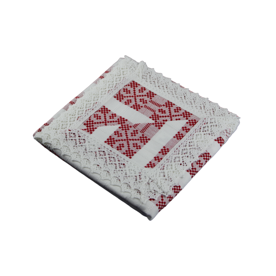 Față de masă crem dreptunghiulară cu inserție roșie și dantelă crem 150 x 100 cm Față de masă crem dreptunghiulară cu inserție roșie și dantelă crem 150 x 100 cm