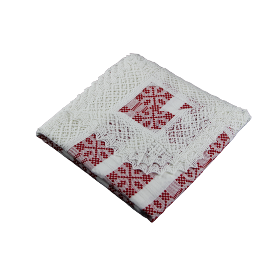 Față de masă crem dreptunghiulară cu inserție roșie și dantelă crem 180 x 130 cm Față de masă crem dreptunghiulară cu inserție roșie și dantelă crem 180 x 130 cm