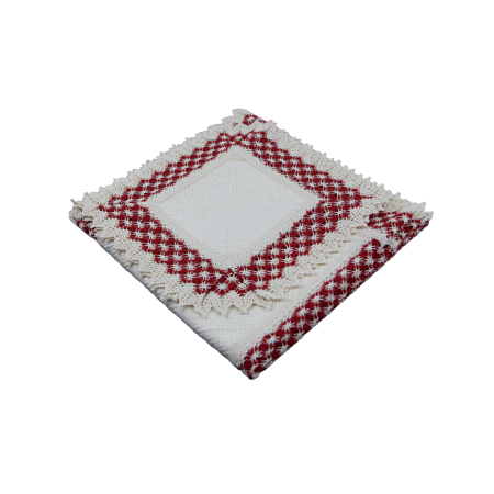 Față de masă crem dreptunghiulară cu inserție roșie și dantelă crem cu roșu 150 x 100 cm Față de masă crem dreptunghiulară cu inserție roșie și dantelă crem cu roșu 150 x 100 cm