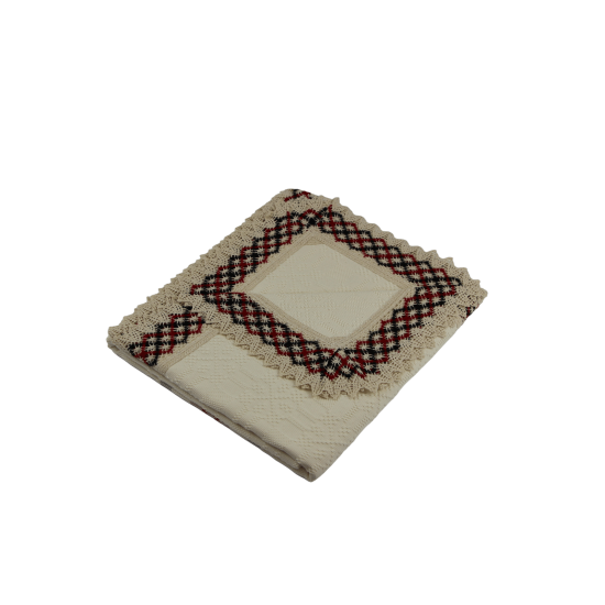 Față de masă crem dreptunghiulară cu inserție și dantelă roșie și neagră 160 x 130 cm Față de masă crem dreptunghiulară cu inserție și dantelă roșie și neagră 160 x 130 cm