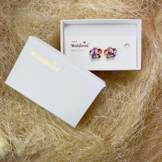 Cercei Round Stones Chaton Flower 13mm, Model 400